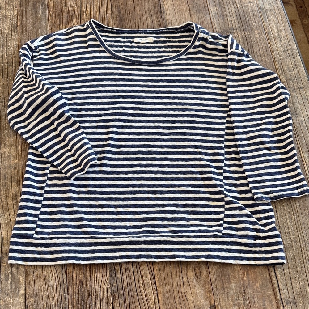 Madewell Striped Navy and White Boatneck Top